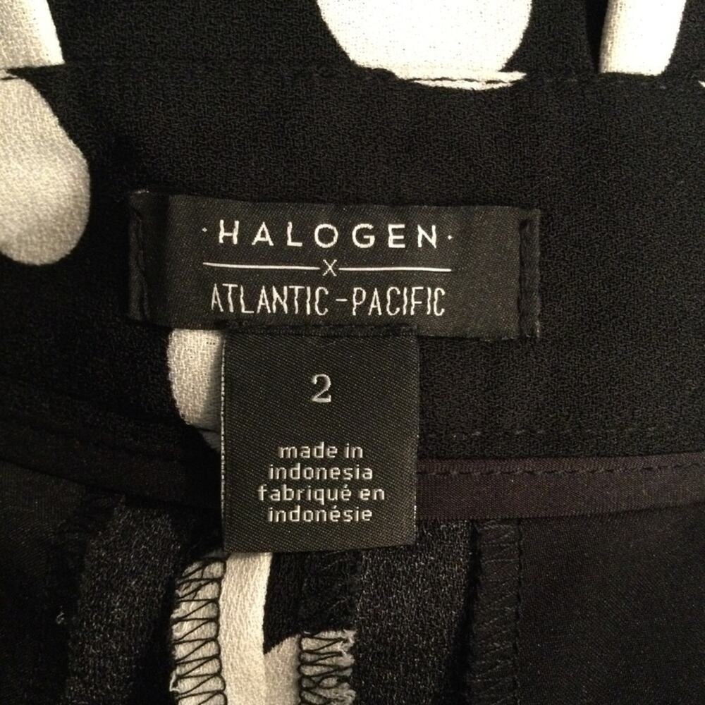 Halogen x Atlantic-Pacific Wide Leg Black Polka Dot Paper Bag Pants High Rise 2 - Picture 7 of 8